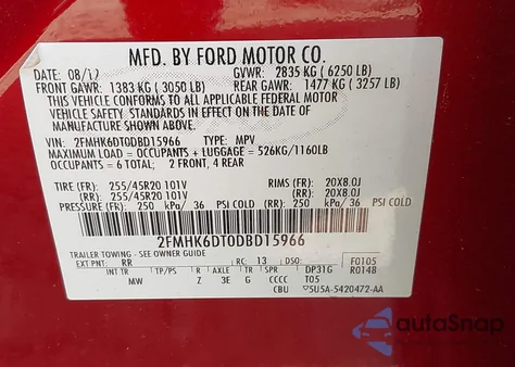 2013 Ford Flex Limited from USA, damaged, VIN 2FMHK6DT0DBD15966
